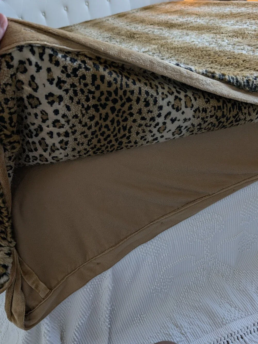 Faux Fur Animal Print Duvet Cover Brown Tan Plush Leopard Style Button Closure